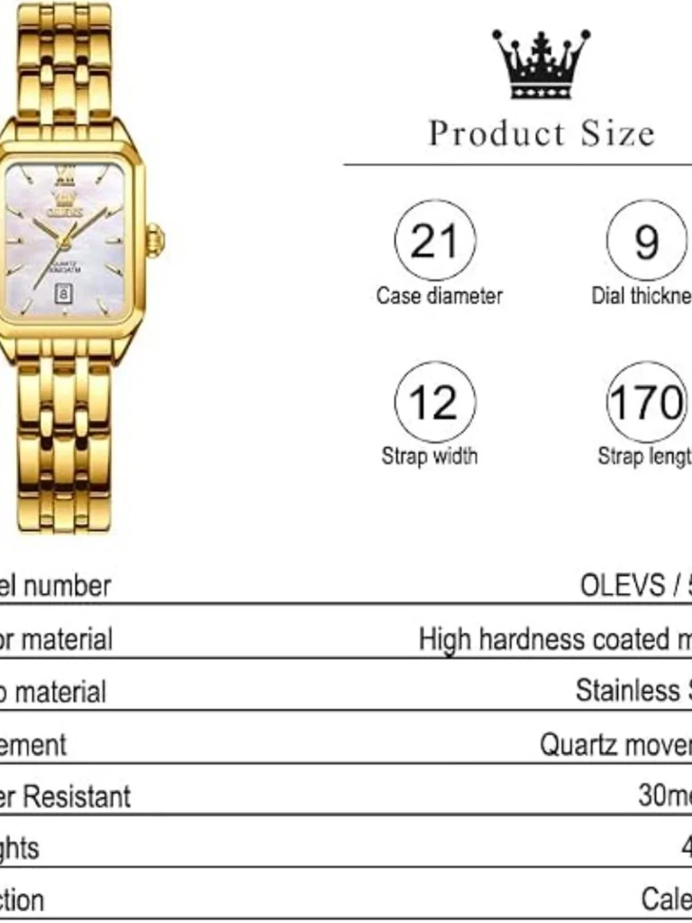 OLEVS Square Watch Gold Stainless Steel Bracelet Ladies Small Face Watches